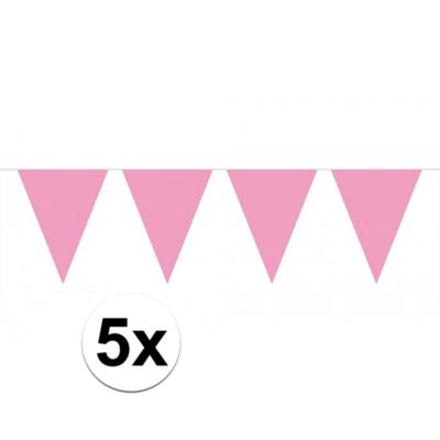 Party Vlaggenlijn puntvlaggetjes - 5x - kunststof - roze - 10 meter - Slinger - versiering