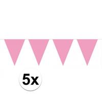 Party Vlaggenlijn puntvlaggetjes - 5x - kunststof - roze - 10 meter - Slinger - versiering