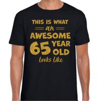 Cadeau T-shirt voor heren - leeftijd 65 jaar - awesome - zwart - glitter goud - Verjaardagsfeest