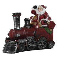 Clayre & Eef Rode Decoratie locomotief met kerstman 28*12*23 cm 6PR4758