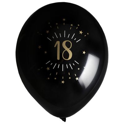 Verjaardag leeftijd ballonnen 18 jaar - 8x - zwart/goud - 23 cm - Feestartikelen/versieringen