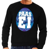 Paas sweater zwart met blauw ei voor heren - thumbnail