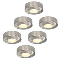 Set van 6 Pavo - Platte LED opbouwspots 23mm - 3W 300lm - 2700K - Dimbaar - Rond - IP44 - RVS