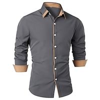 Voor heren Overhemd Zomer overhemd Overhemd met knopen Normaal shirt Zwart Marineblauw Leger Groen Donkergrijs Grijs Lange mouw Effen Revers Dagelijks Vakantie Kleding Modieus Casual Comfortabel Lightinthebox - thumbnail