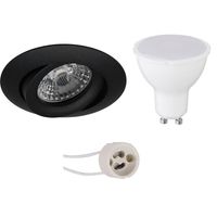 LED Spot Set - Pragmi Uranio Pro - GU10 Fitting - Dimbaar - Inbouw Rond - Mat Zwart - 6W - Warm Wit 3000K - Kantelbaar - Ø82mm - thumbnail