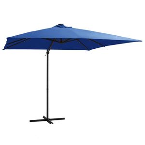 Zweefparasol met LED-verlichting en paal 250x250 cm azuurblauw