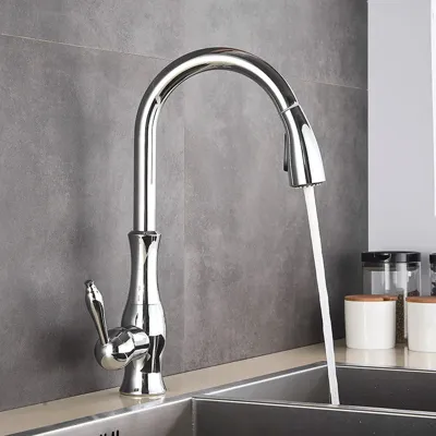 Gouden Keukenkraan met Uittrekbare Spuiter - Messing | Warm & Koud Water