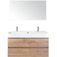 Maxx XL Badmeubelset 120 cm - Natuur Eiken - Wastafel Kube Enkel 2 Kraangaten met Spiegel