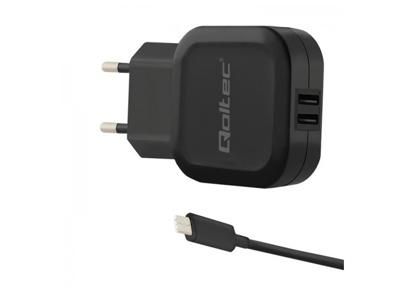 Qoltec 50188 oplader voor mobiele apparatuur Laptop, Smartphone, Smartwatch, Tablet, Telefoon, Universeel Zwart AC, DC Binnen