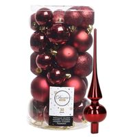 Decoris kerstballen 30x stuks - donkerrood 4/5/6 cm kunststof mat/glans/glitter mix en piek