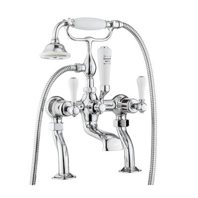 Crosswater Belgravia staande badkraan 2 gats met handdoucheset witte grepen chroom BL422DC_LV