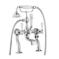 Crosswater Belgravia staande badkraan 2 gats met handdoucheset witte grepen chroom BL422DC_LV