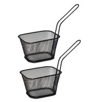 2x stuks zwarte patat/snack serveermandjes/frietmandjes 10 cm - Serveerschalen - thumbnail