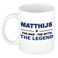 Matthijs cadeau mok - man myth legend - naam koffiemok / beker - wit en blauw - 300 ml