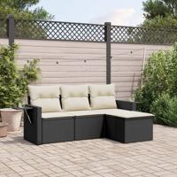 4-delige Loungeset met kussens poly rattan zwart