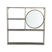 PTMD Sharina Gold iron wall rack with mirror - thumbnail