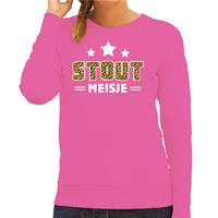 Bellatio Decorations Verkleed sweater voor dames - Stout meisje - roze - carnaval/themafeest 2XL  -