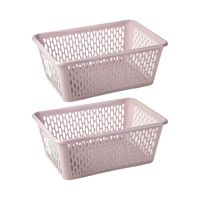 Opbergmand/kastmandje - 2x stuks - 13 liter - roze - kunststof - 26 x 37 x 14 cm