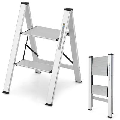 Trapladder 2 Treden Aluminium Vouwladder tot 150 kg Ladder Opstapkruk Huishoudladder voor Thuis/Kantoor Garage Zilver