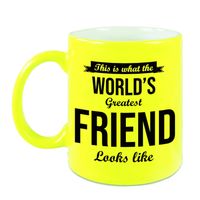 Worlds Greatest Friend cadeau koffiemok / theebeker neon geel 330 ml