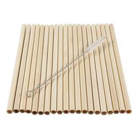 40x Bamboe rietjes 20 cm met borstel - Drinkrietjes - thumbnail