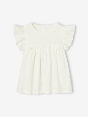 Geborduurde blouse van katoenen gaas voor meisjes wit