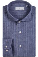 Thomas Maine Tailored Fit Flanellen Overhemd blauw, Gestreept - thumbnail