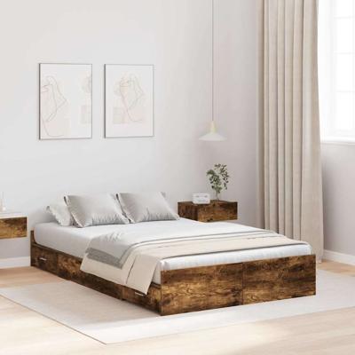 Opbergbedframe met lade Gerookt eiken 120 x 200 cm Bewerkt hout