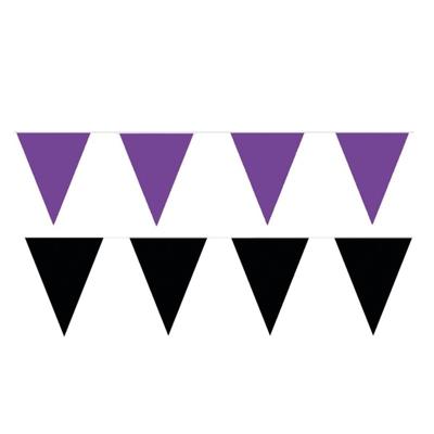 Feest versiering punt vlaggetjes pakket - 120 meter - paars en zwart - slingers / vlaggenlijnen