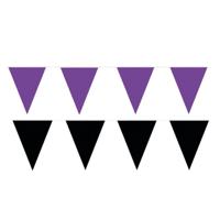 Feest versiering punt vlaggetjes pakket - 120 meter - paars en zwart - slingers / vlaggenlijnen