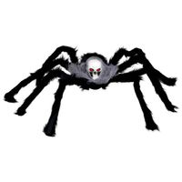 Fiestas Horror spin groot met doodskop - Halloween decoratie/versiering - zwart - 60 cm - Feestdecoratievoorwerp - thumbnail