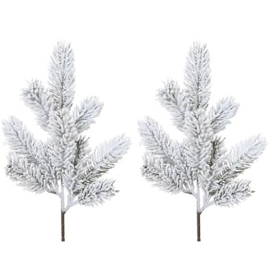 Kunst dennentak - 2x - groen - 36 cm - met sneeuw - kersttakken - kerststukje takken