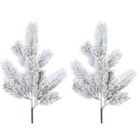Kunst dennentak - 2x - groen - 36 cm - met sneeuw - kersttakken - kerststukje takken