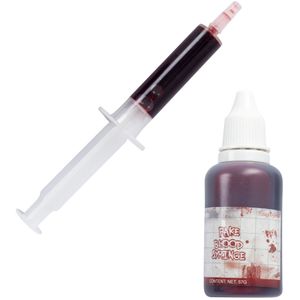 Halloween nep bloed tube met spuit - horror - 59 ml - carnaval/verkleed artikel - wonden maken