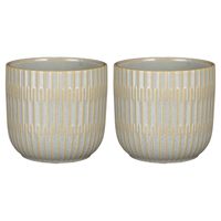 2x Stuks Plantenpot/bloempot keramiek lichtgrijs stripes patroon - D12.5/H11 cm - thumbnail