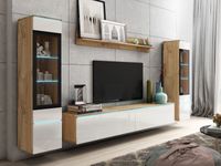 Tv-meubel set VITTORIO 6 deuren eik wotan/hoogglans wit met verlichting - thumbnail