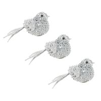 4x stuks decoratie vogels op clip glitter zilver 12 cm