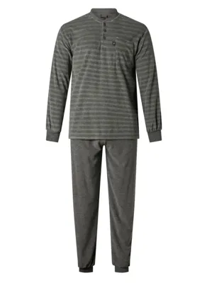 Outfitter Badstof heren pyjama - 431569 - Warme winter pyjama antraciet