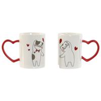 Set van 2 mokken Home ESPRIT Love Wit Rood Katten