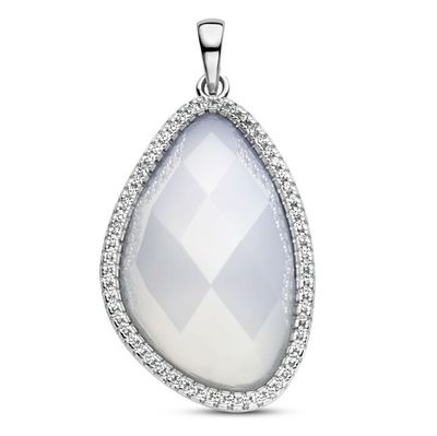 Hanger zilver-chalcedoon-zirconia lichtblauw-wit 18,5 x 36 mm