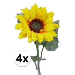 Kunstbloem Zonnebloem tak - 4x - 81 cm - geel - kunst zijdebloem - decoratie