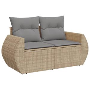 vidaXL Tuinbank 2-zits met kussens poly rattan beige