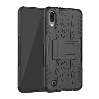 Schokbestendige PC + TPU Tire patroon Case voor Galaxy M10 met houder (zwart)