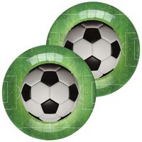 Feest wegwerpbordjes - voetbal - 20x stuks - 23 cm - groen - thumbnail