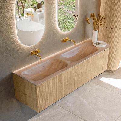 Badmeubel Mondiaz Kurve-Dlux | 165 cm | Meubelkleur Oak | Wastafelkleur Saba | Solid surface | Dubbel / Links spoelbak | Zonder kraangat(en)