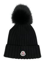 Moncler bonnet nervuré à logo appliqué - Noir - thumbnail