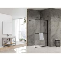 Van Rijn Products ST04 Vaste wand 8mm helderglas 89.5x200cm met 120cm stabilisatiestang en handdoekhouder Zwart mat ST0490KPH