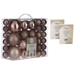 46x stuks kunststof kerstballen roze 4, 6 en 8 cm inclusief kerstbalhaakjes