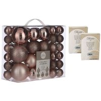 46x stuks kunststof kerstballen roze 4, 6 en 8 cm inclusief kerstbalhaakjes