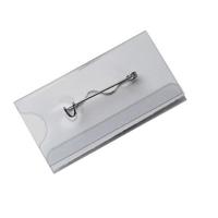 Badge transp met speld 75x31mm 20 stuks